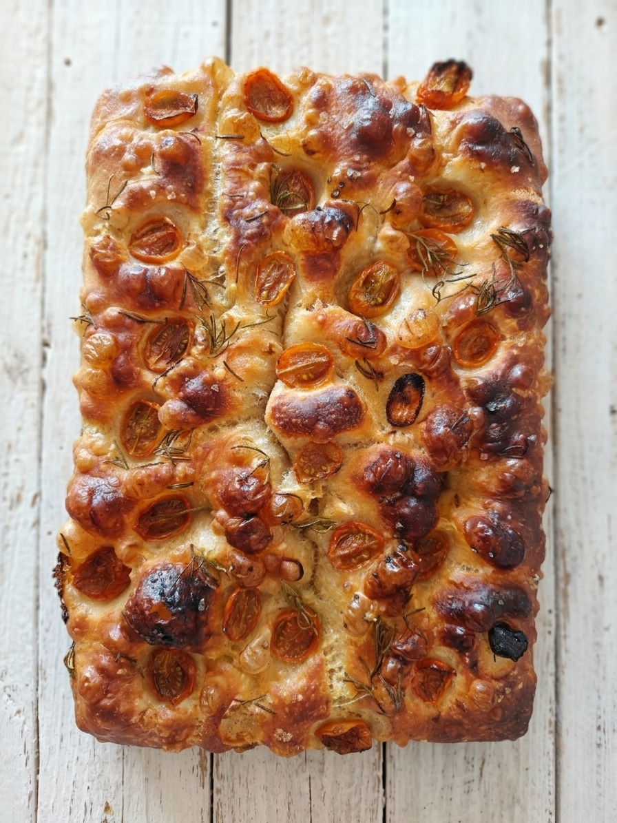 Focaccia de Cal Coure amb cherrys i romaní